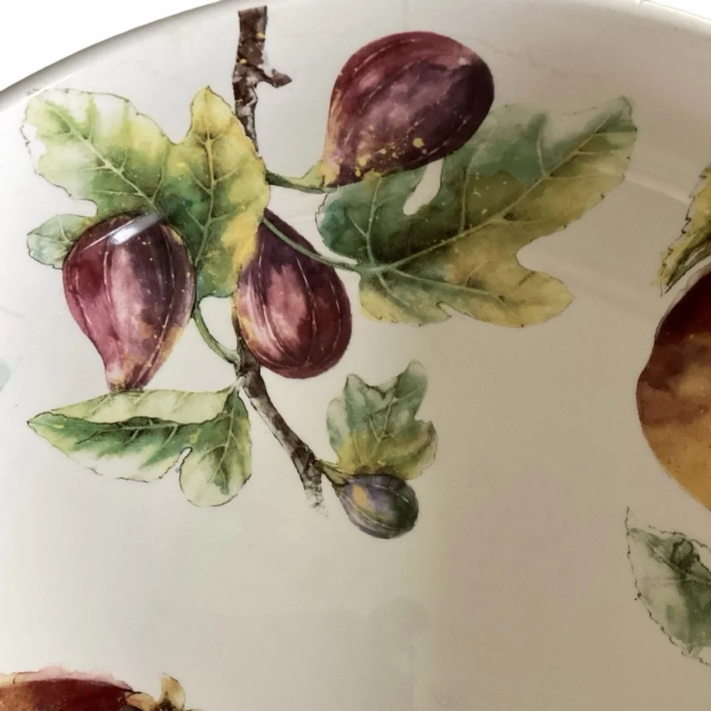 Pier 1 Fruit Motif Large White Serving Bowl Green, Yellow, Red, Purple Accents